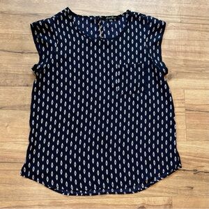 Alice Blue StitchFix Navy Blue Print Cap Sleeve Blouse Top Women Medium